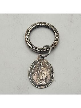 Miraculous Medal St Michael Keychain Catholic Religious Silver Tone Charm Fob